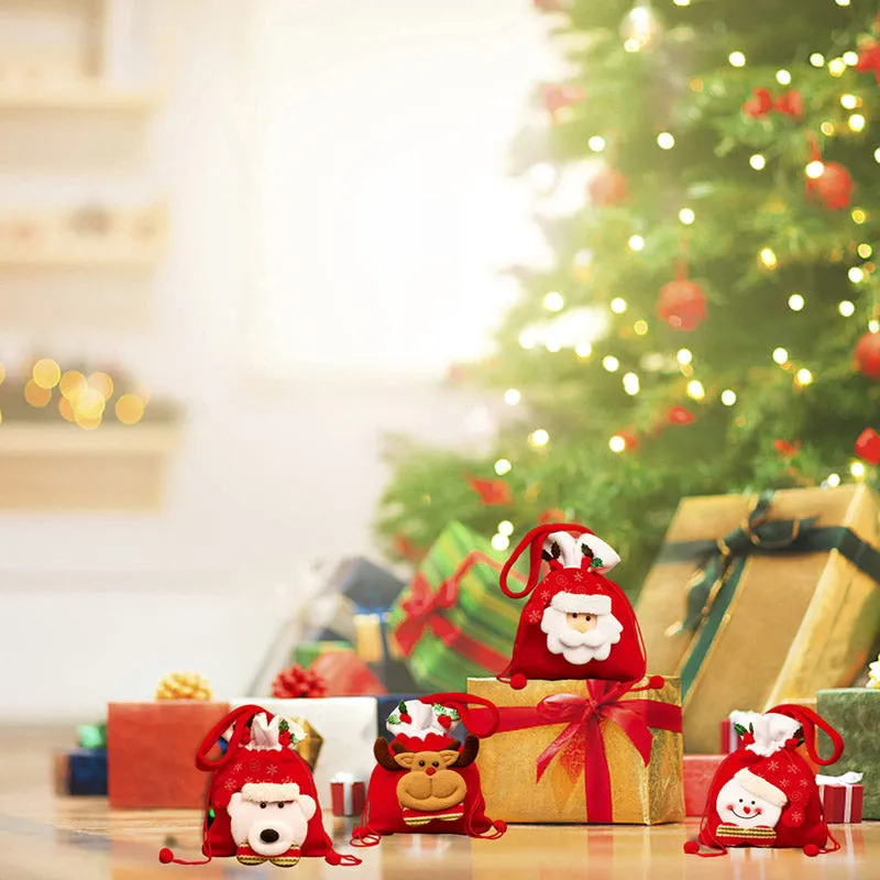 Christmas 3D Drawstring Apple Gift Bags 4 Pieces Set