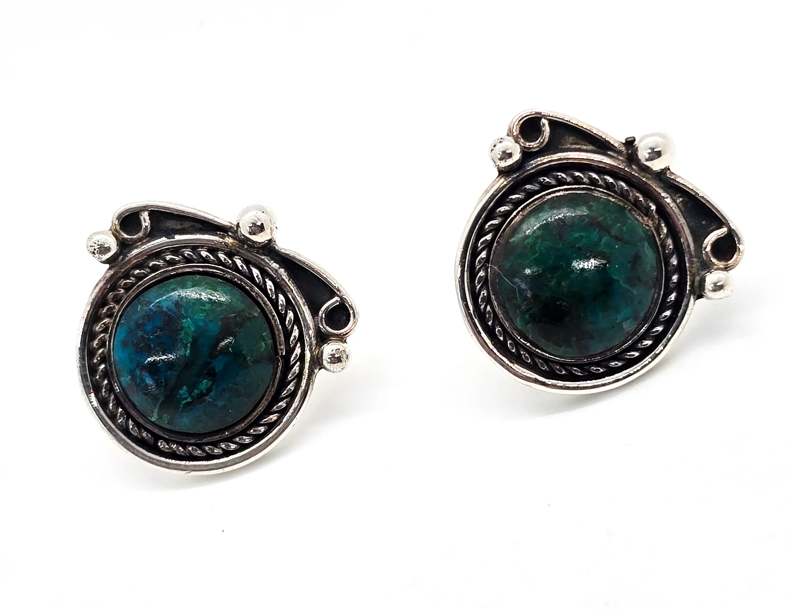 Chrysocolla Native American 950 sterling silver twisted rope vintage stud earrings