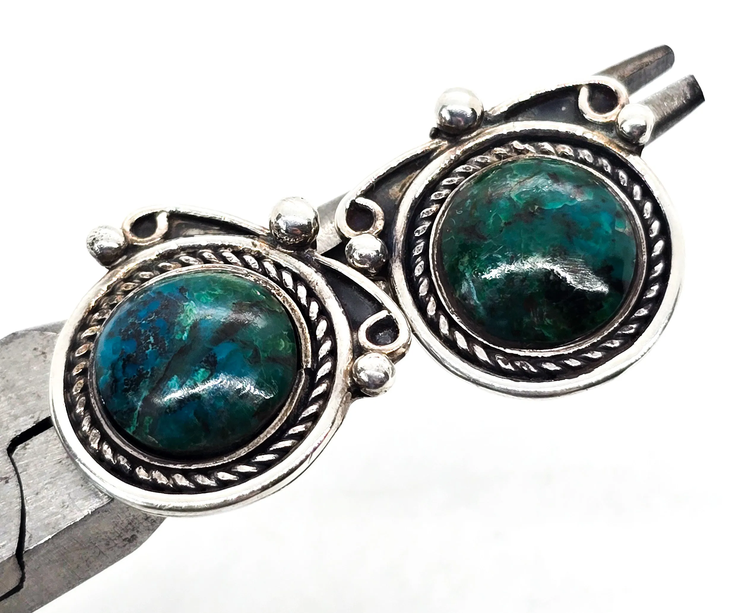 Chrysocolla Native American 950 sterling silver twisted rope vintage stud earrings
