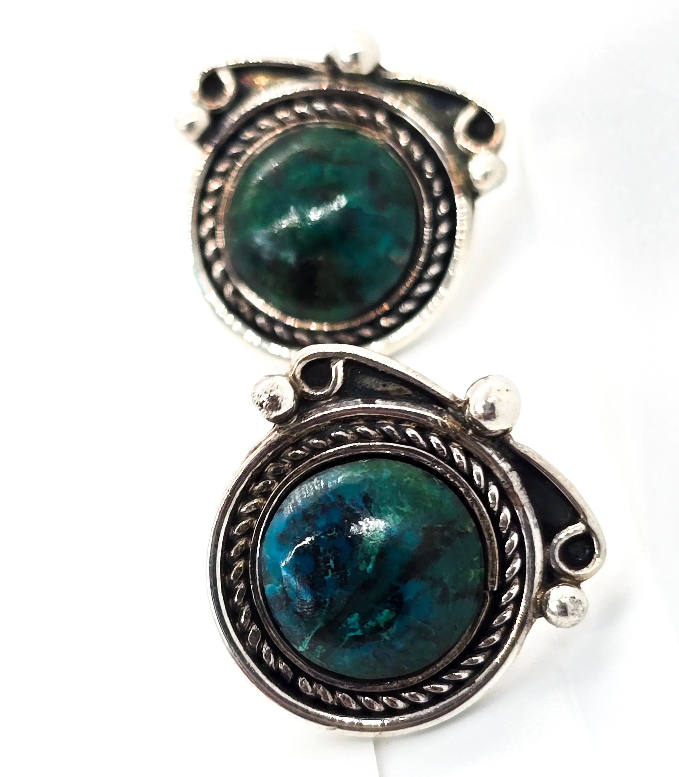 Chrysocolla Native American 950 sterling silver twisted rope vintage stud earrings