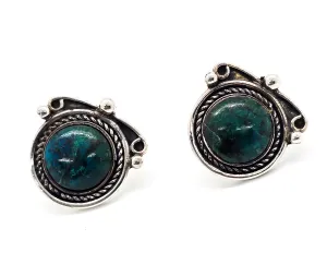 Chrysocolla Native American 950 sterling silver twisted rope vintage stud earrings