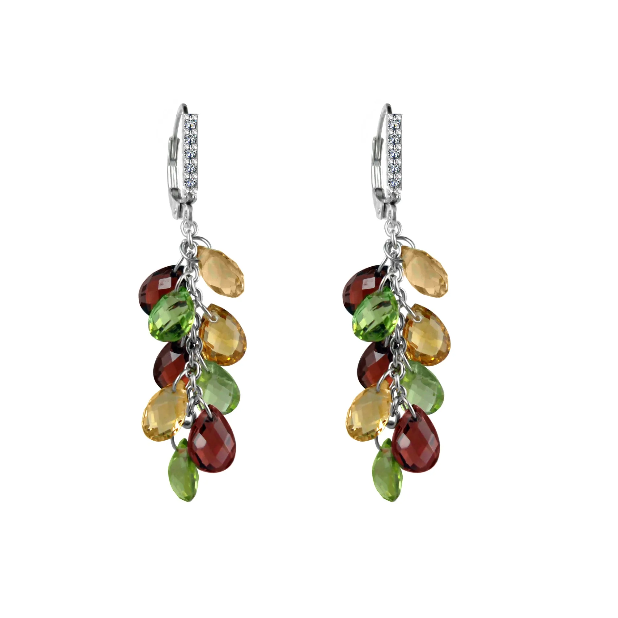 Citrine, Garnet, Peridot Dangle Earrings in Sterling Silver