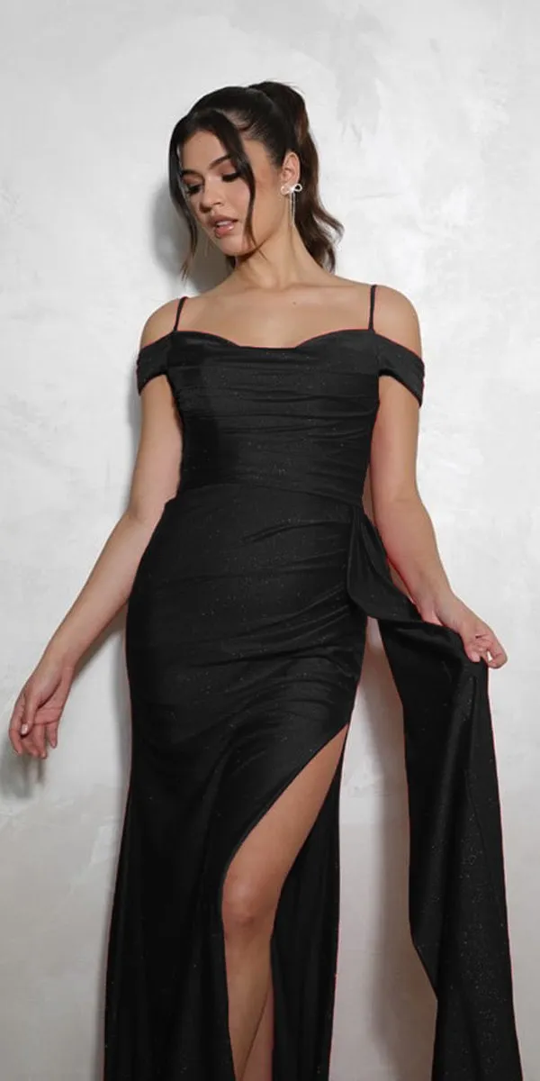 CLEARANCE - Eureka Fashion EK107 Long Off Shoulder Cowl Neckline Gown (Size 2XL)