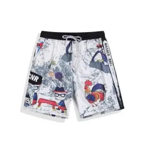Cock and Boy Playing Piano Print Hawaiian Shorts - White L