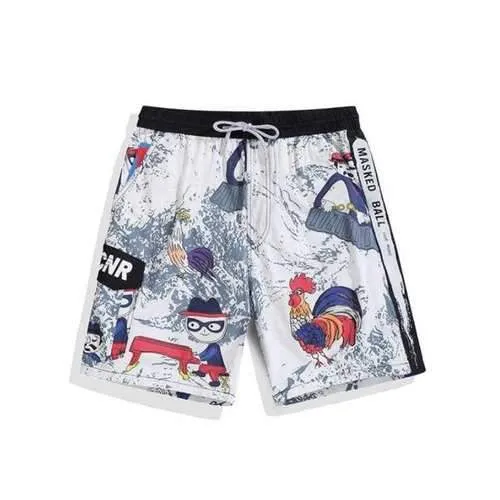Cock and Boy Playing Piano Print Hawaiian Shorts - White L