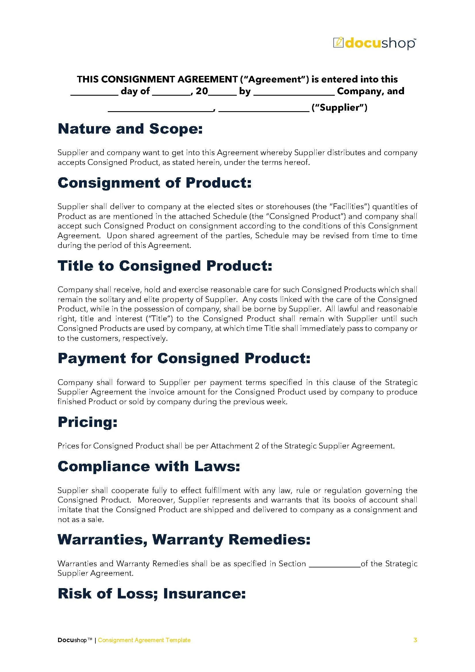 Consignment Agreement Template