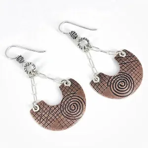 Copper Graphite Patina and Sterling Earrings