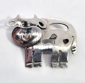 Cow Cattle figural farm animal vintage sterling silver SU Brooch