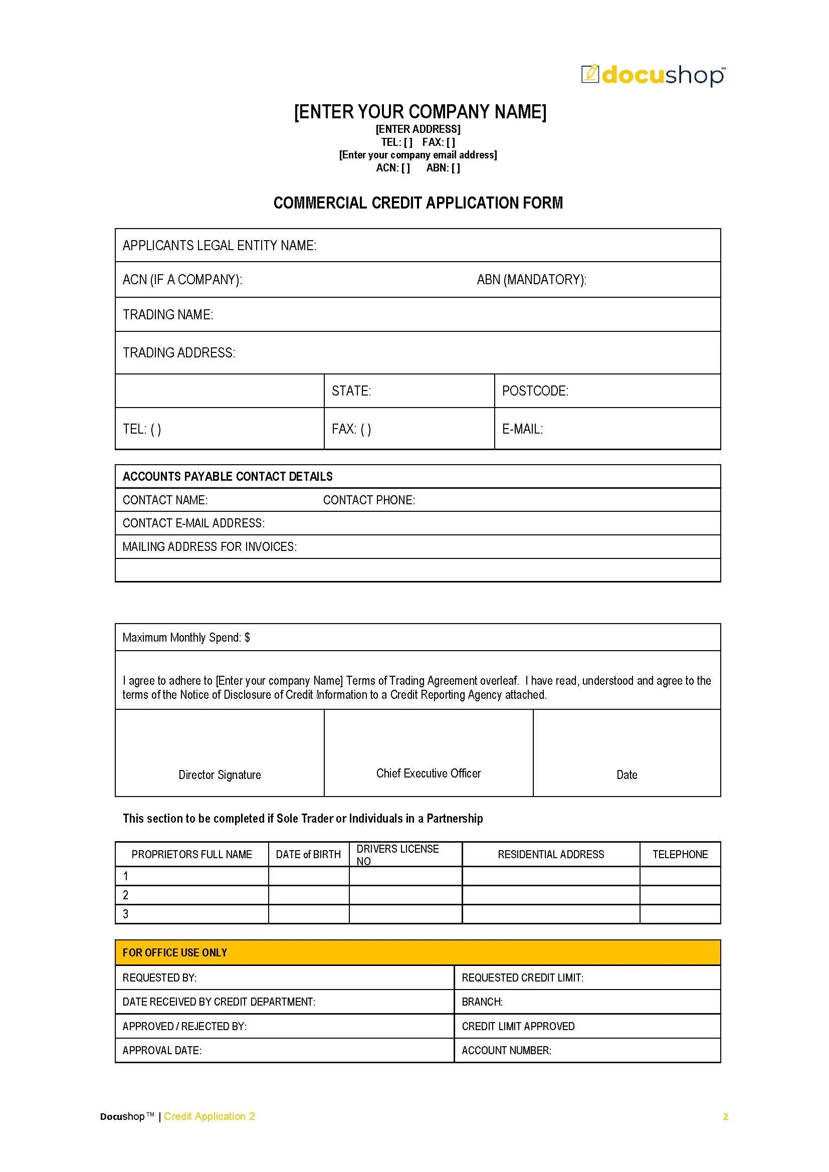 Credit Application Detailed