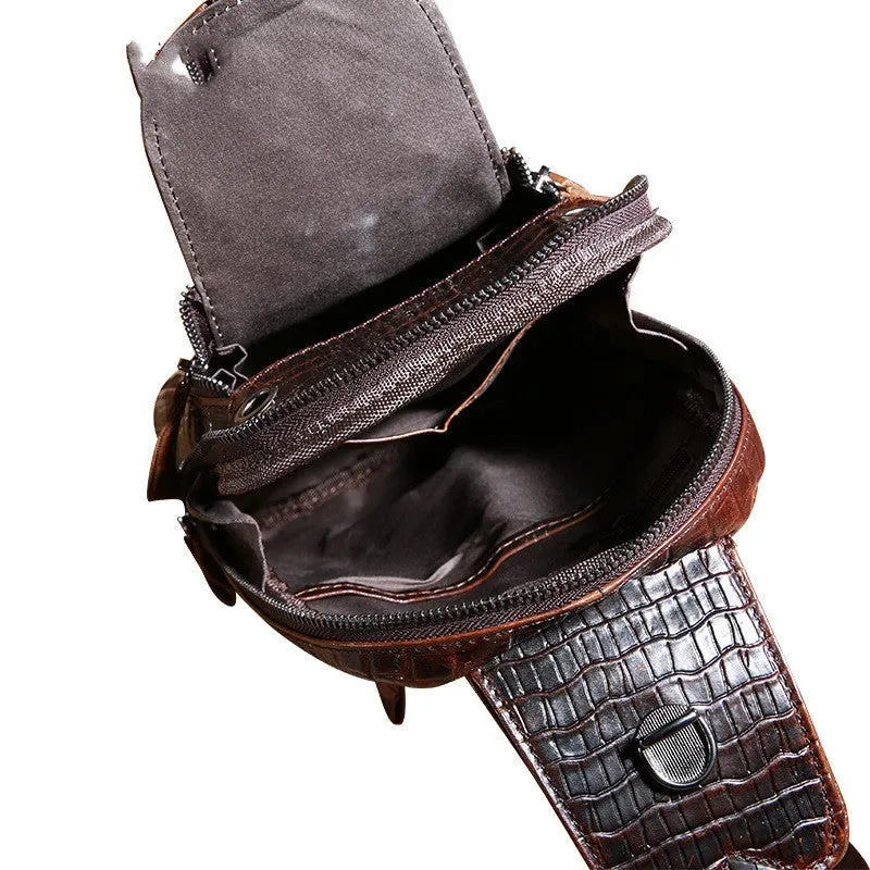 Crocodile Pattern Men's Leather Chest bag