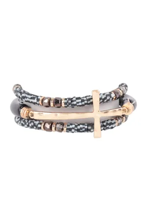 CROSS FIMO TUBULAR BEADS RESIN STRETCH BRACELET