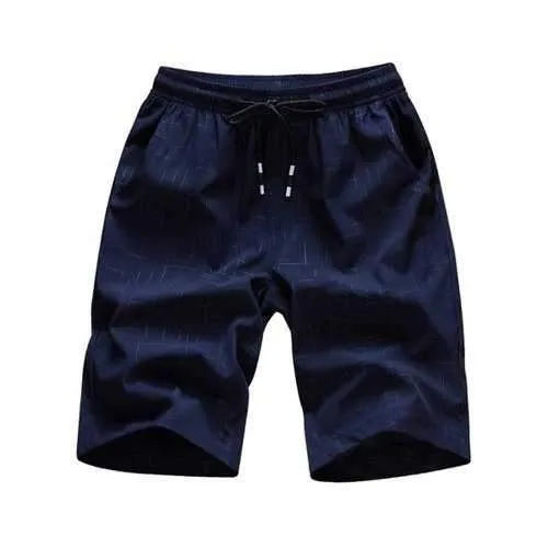 Cross Line Print Drawstring Waist Bermuda Shorts - Deep Blue Xs