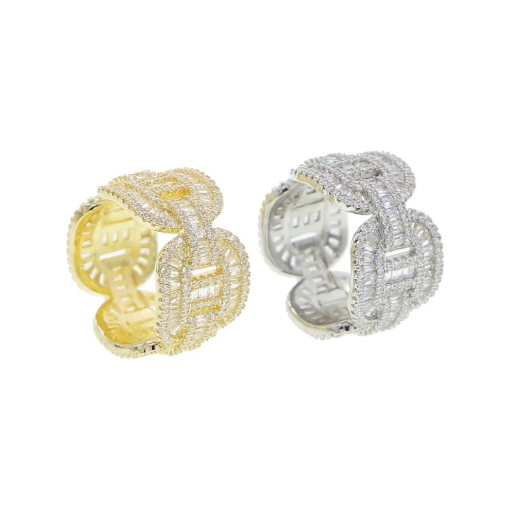 Cubic Zirconia Iced Out Bling Baguette Ring