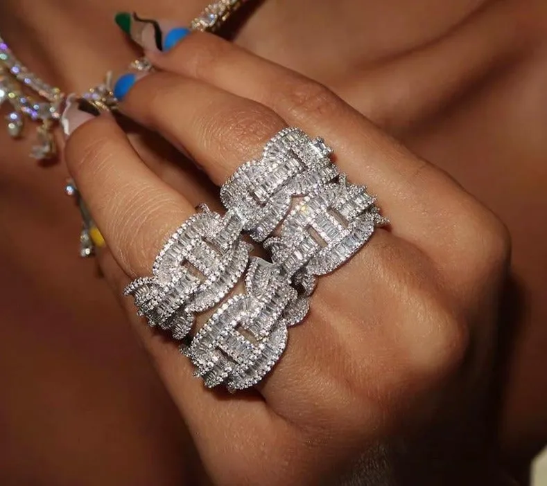 Cubic Zirconia Iced Out Bling Baguette Ring