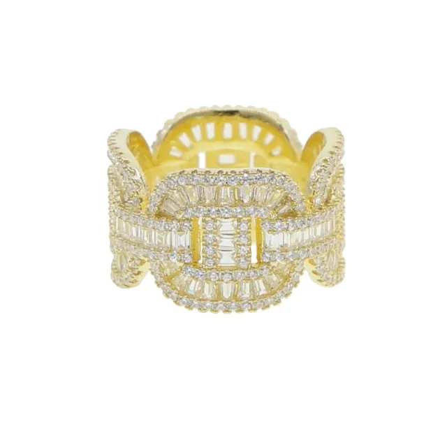 Cubic Zirconia Iced Out Bling Baguette Ring