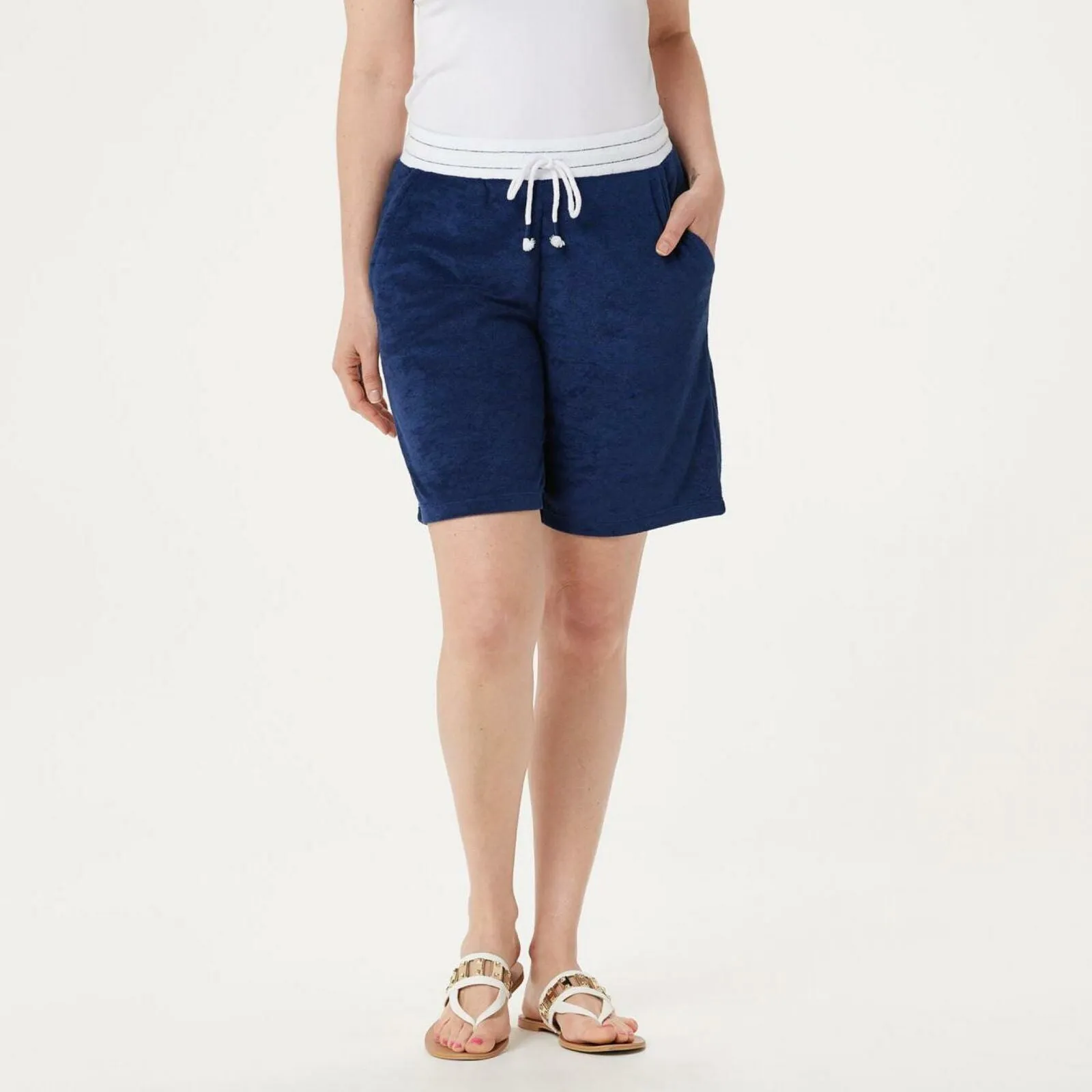 Cuddl Duds Women's Sun Baby Terry Shorts Navy Blue Large