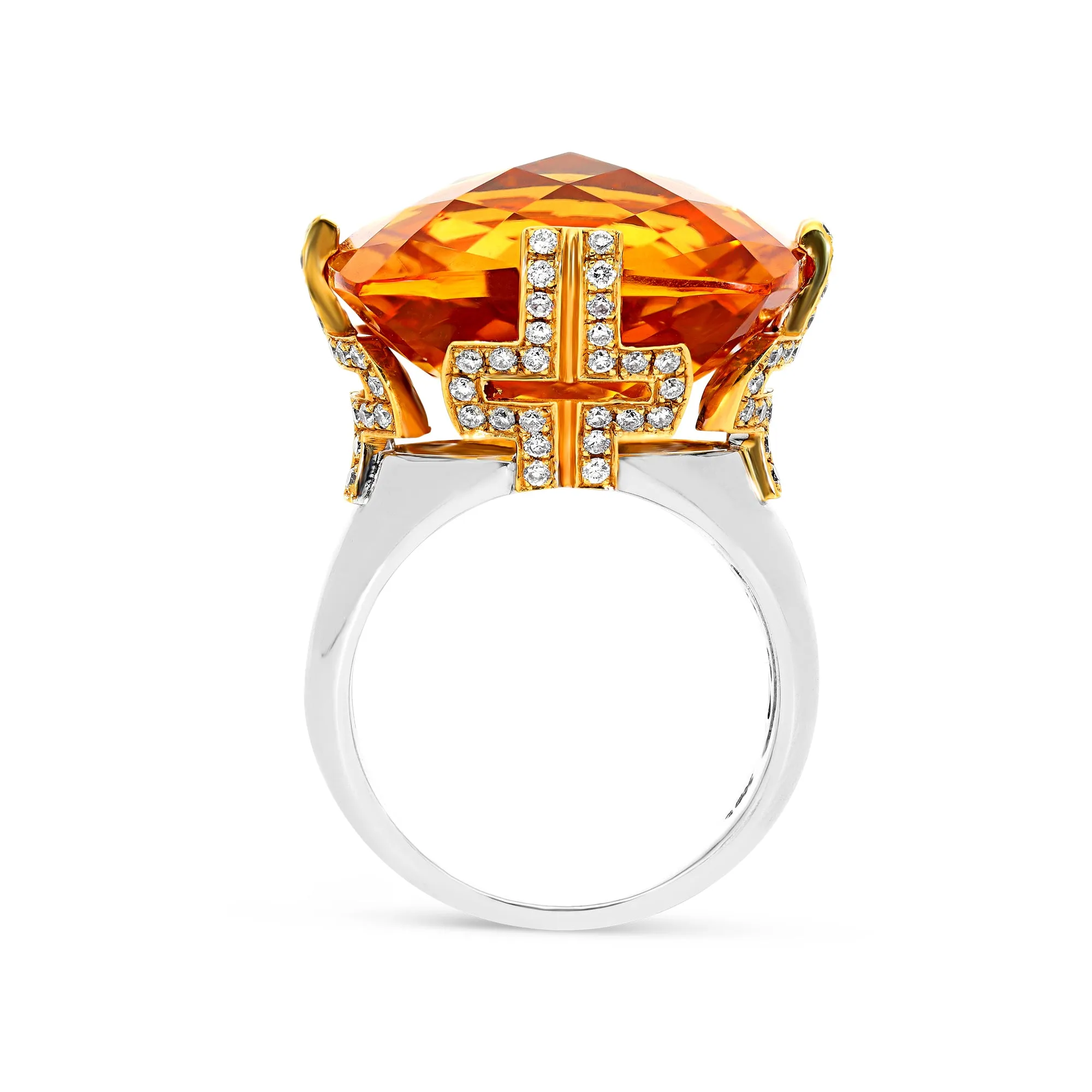 Cushion Cut Orange Citrine Statement Birthstone Ring - 28.7 Carat
