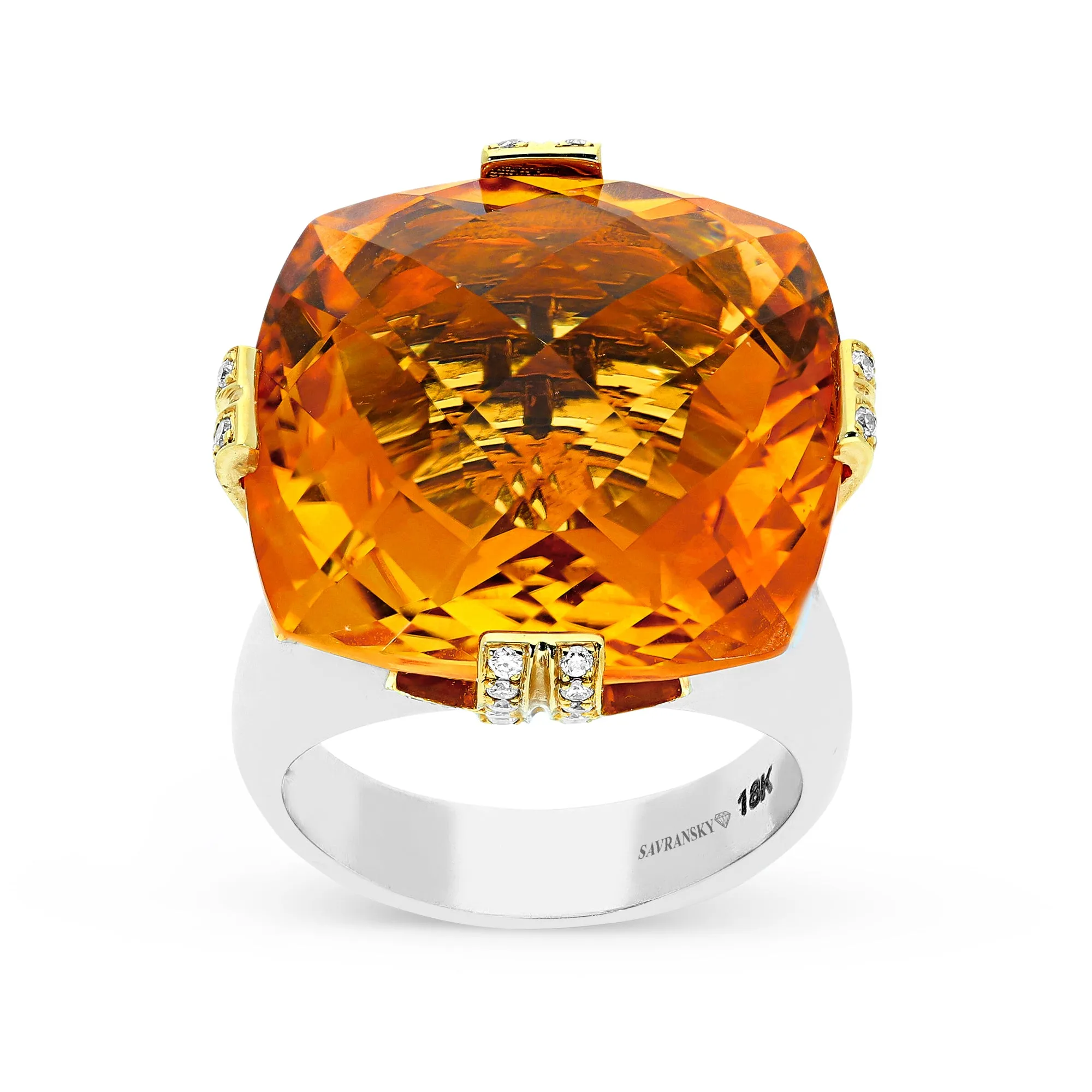 Cushion Cut Orange Citrine Statement Birthstone Ring - 28.7 Carat