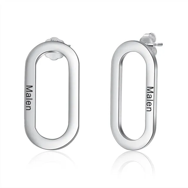 Customized Name Engraved Geometric Earrings For Women