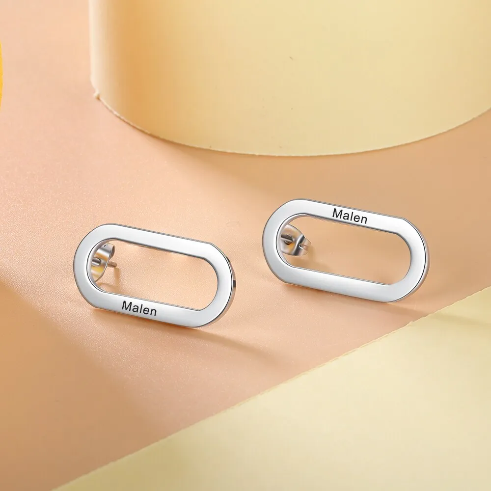 Customized Name Engraved Geometric Earrings For Women