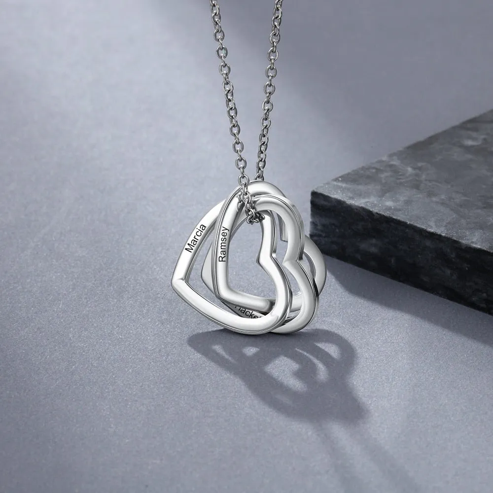 Customized Name Engraved Triple Cordate Necklace
