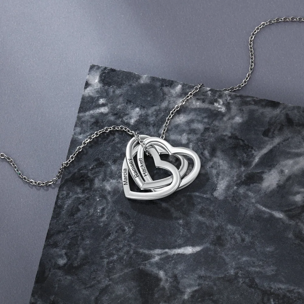Customized Name Engraved Triple Cordate Necklace