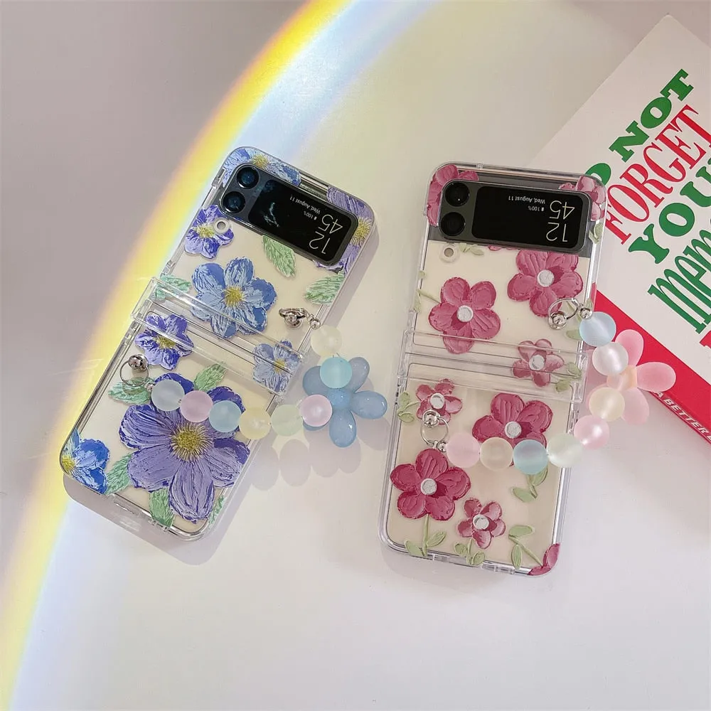 Cute Cartoon Smile Flower Wrist Chain Case For ZFlip 3-5 Bracket Pearl Bracelet Cover