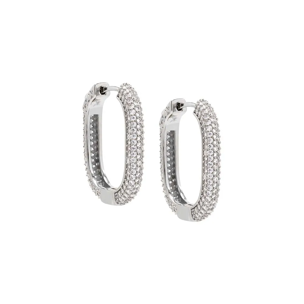 CZ Pave Square Shape Open Hoop Earring