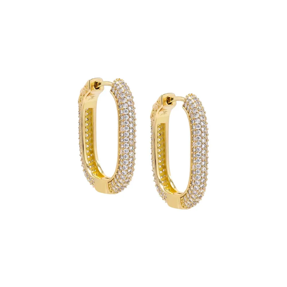 CZ Pave Square Shape Open Hoop Earring