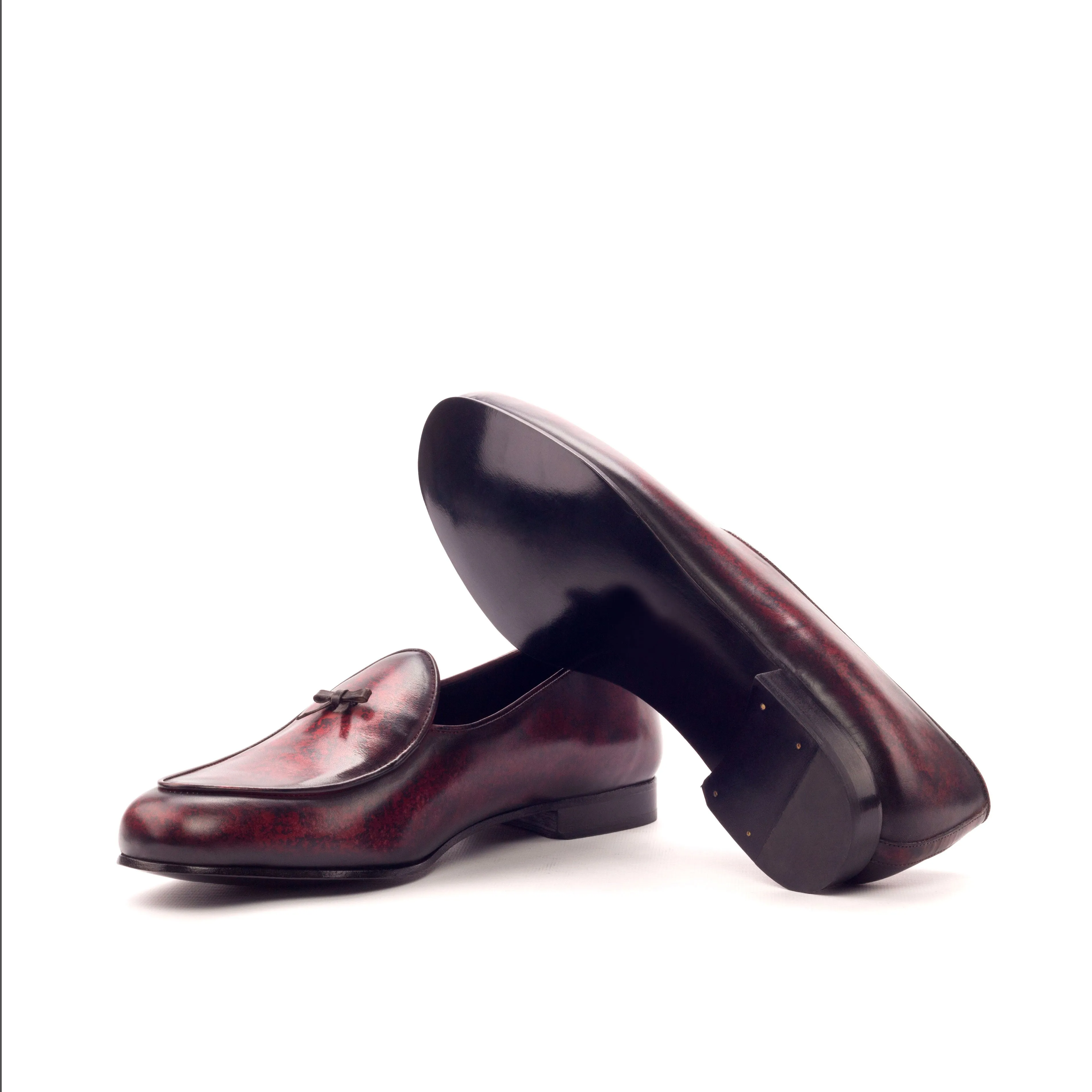 DapperFam Marcello in Brown / Burgundy Men's Hand-Painted Patina Belgian Slipper