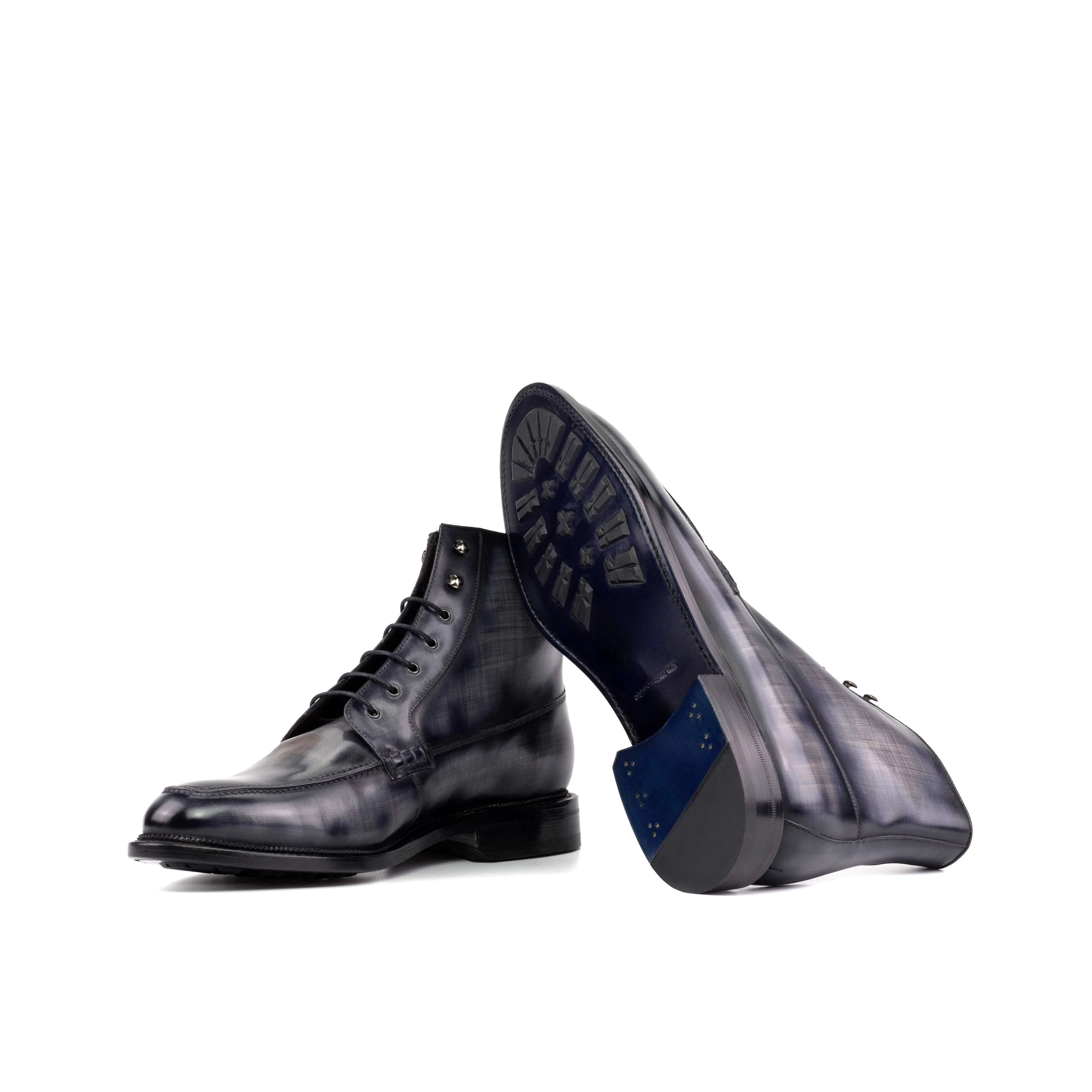 DapperFam Ryker in Grey Men's Hand-Painted Patina Moc Boot