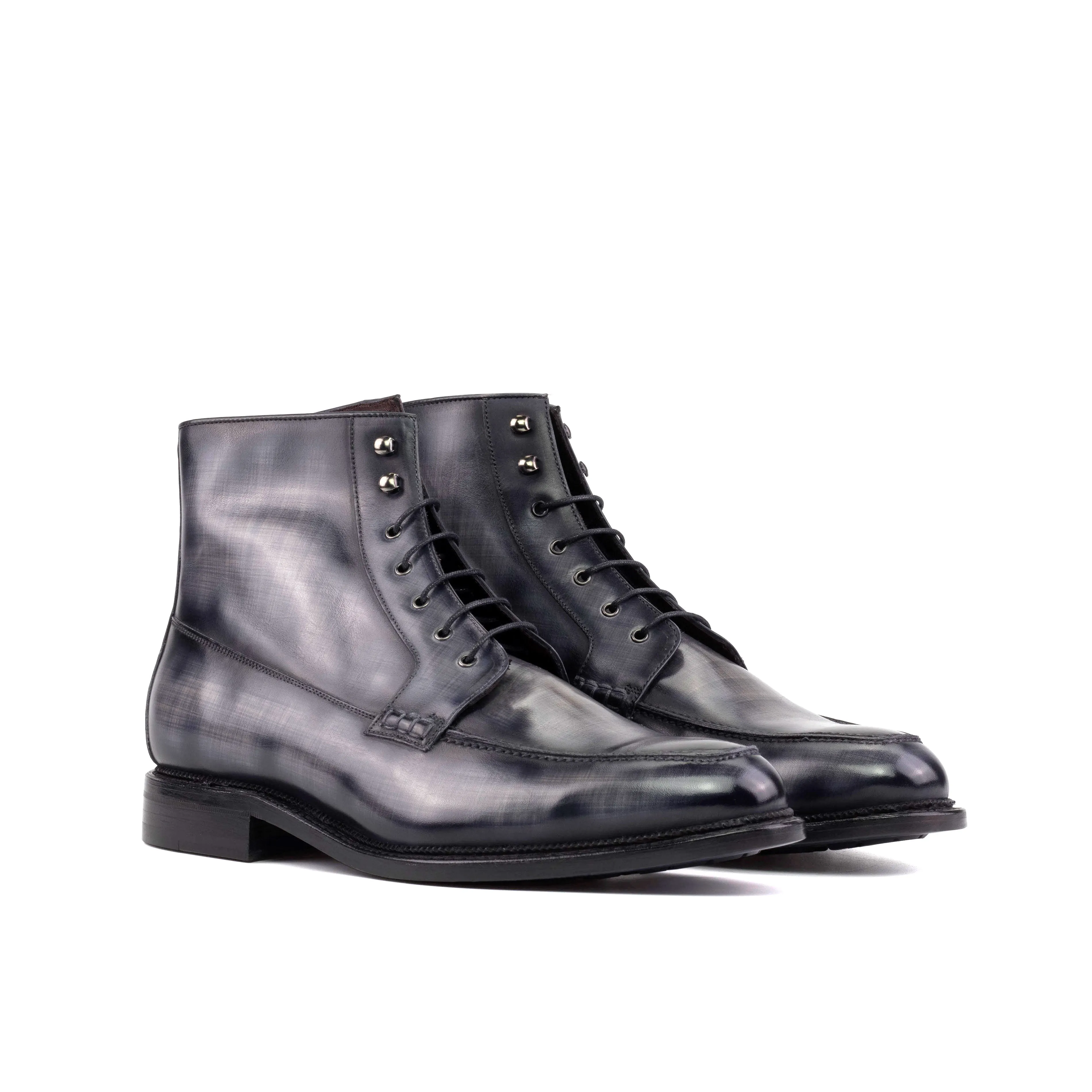 DapperFam Ryker in Grey Men's Hand-Painted Patina Moc Boot