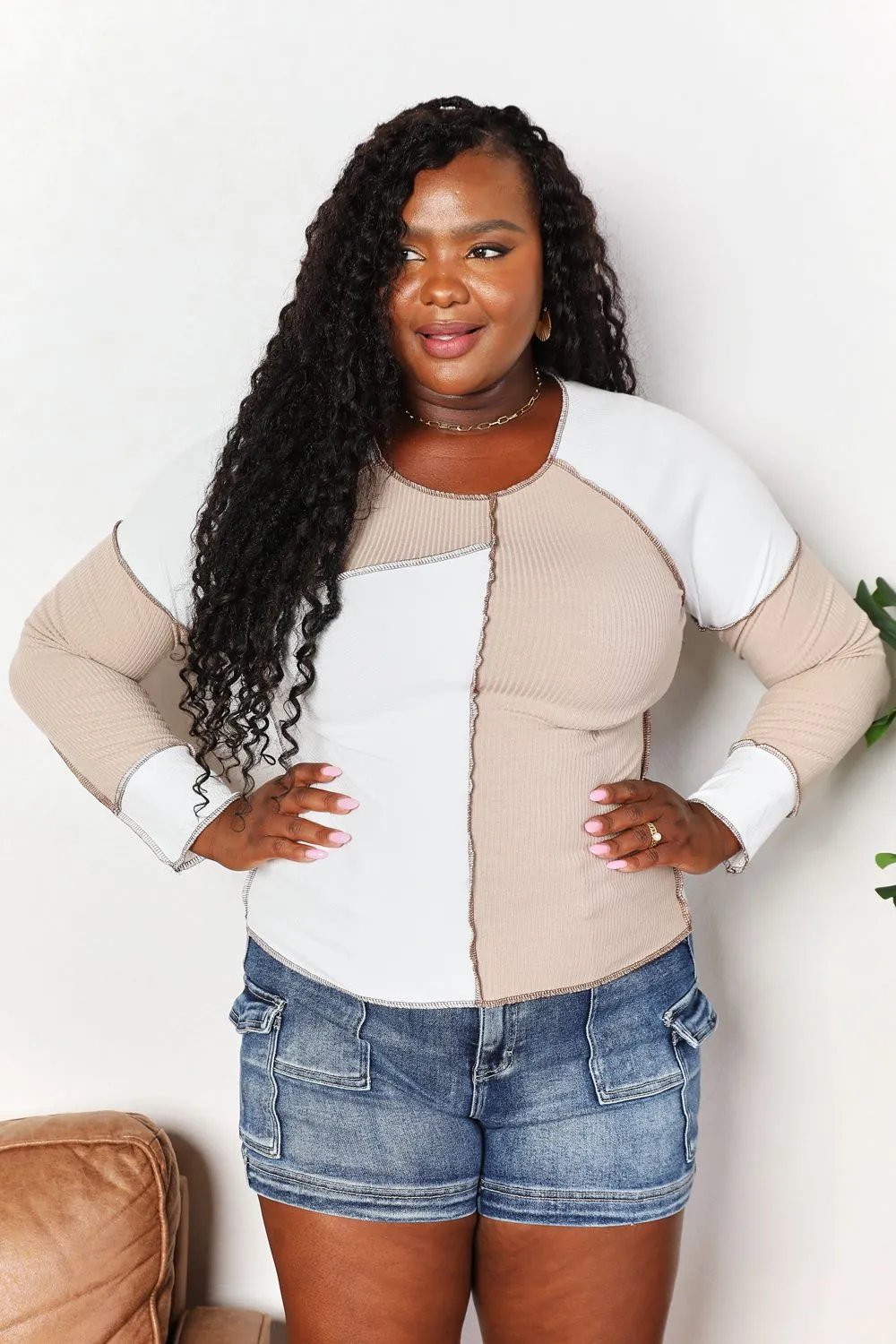 Debbie Color Block Exposed Seam Top - Online Exclusive
