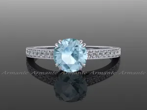 Diamond And Aquamarine Solitaire Engagement Ring