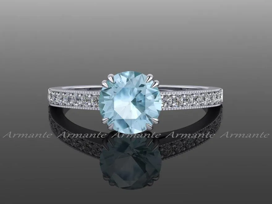 Diamond And Aquamarine Solitaire Engagement Ring
