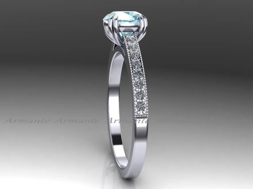 Diamond And Aquamarine Solitaire Engagement Ring
