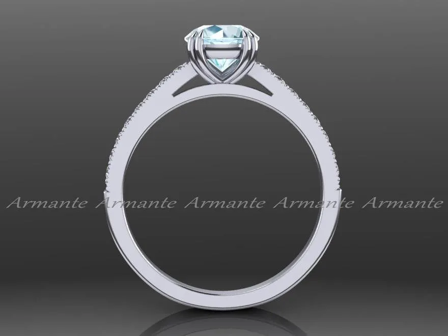 Diamond And Aquamarine Solitaire Engagement Ring