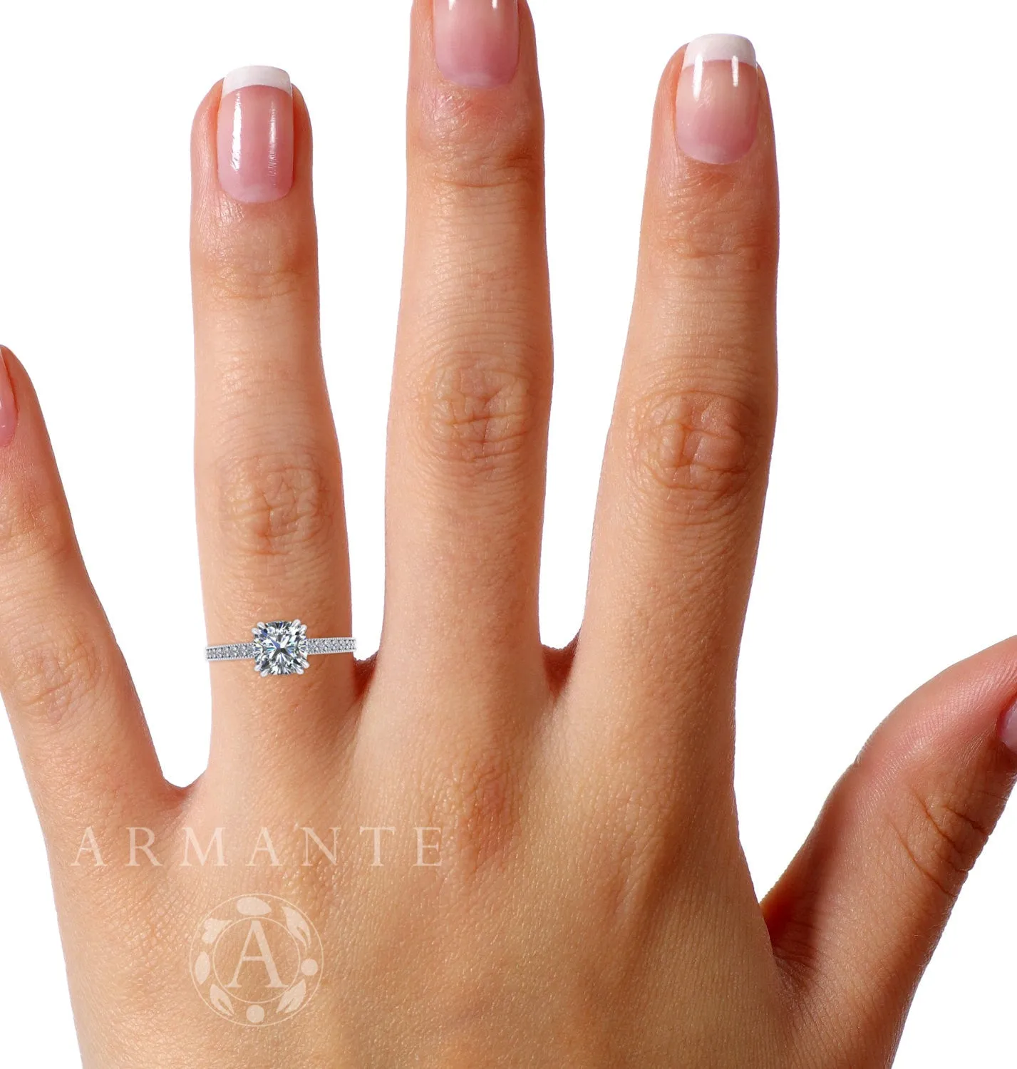 Diamond And Moissanite Engagement Ring 14K White Gold