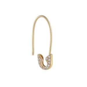 Diamond Dainty Safety Pin Earring 14K