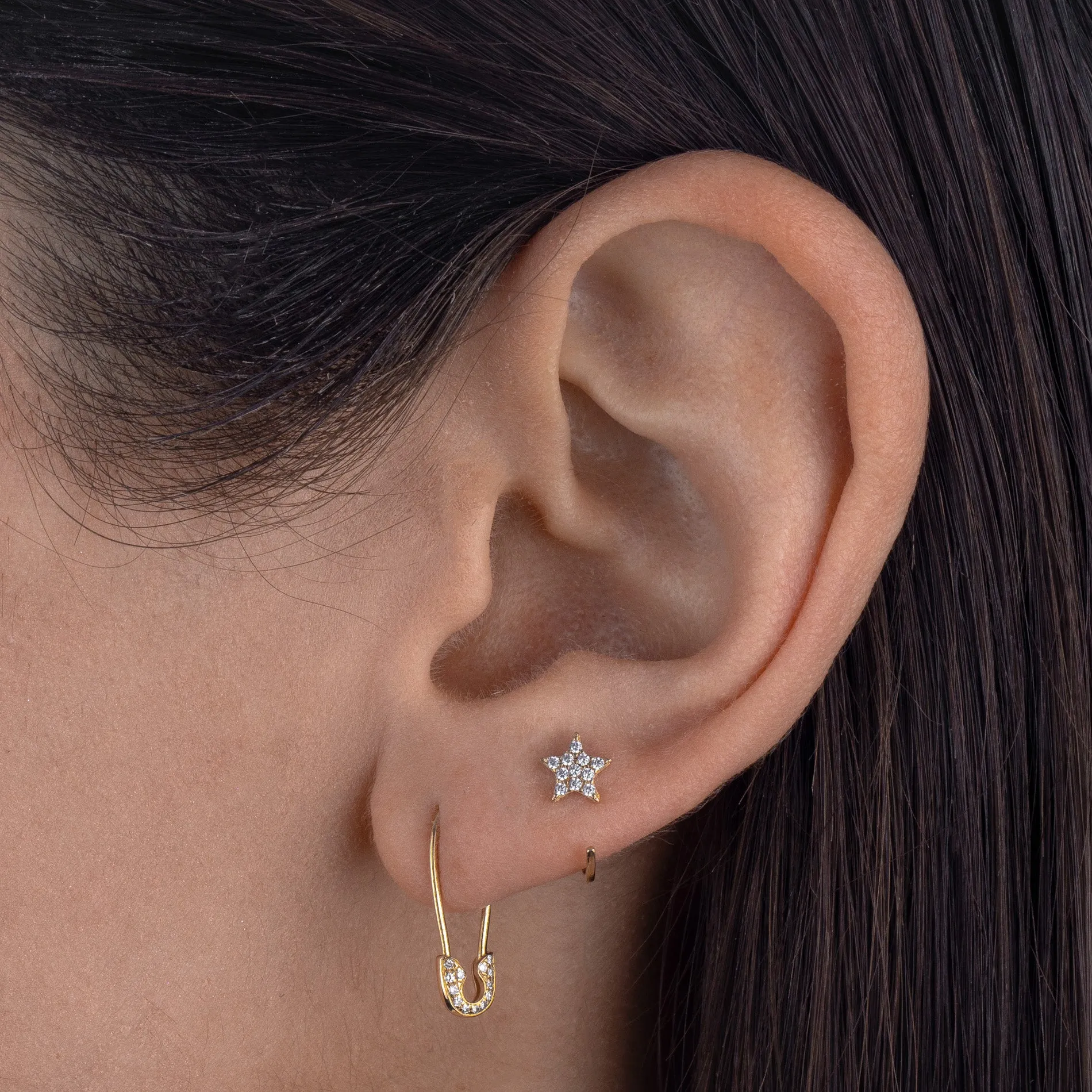 Diamond Dainty Safety Pin Earring 14K
