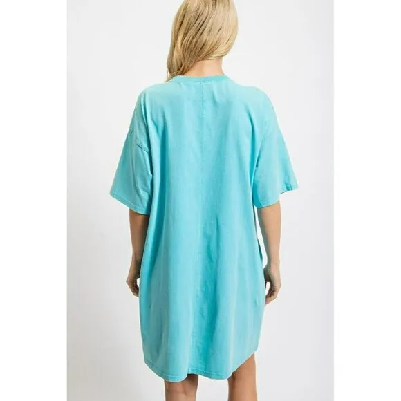 Don't Worry Be Happy Oversized Smiley Face Dress in Turquoise