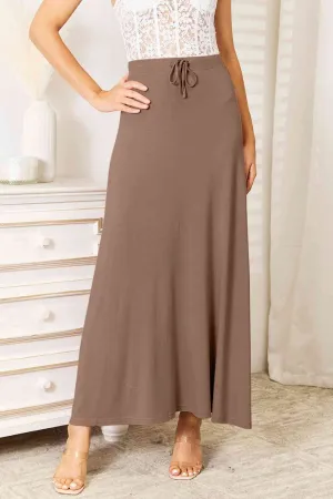 Double Take Soft Rayon Drawstring Waist Maxi Skirt
