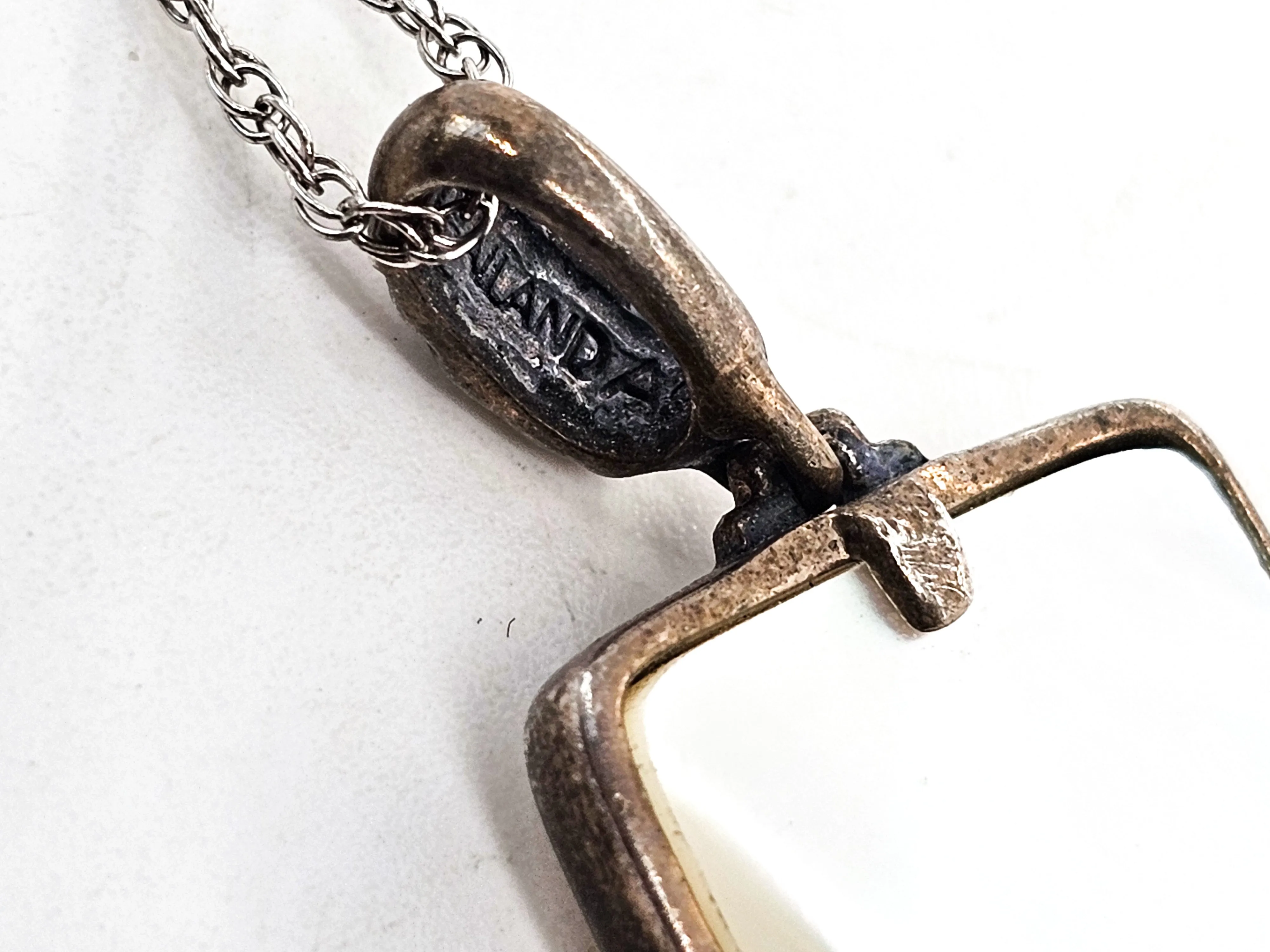 Dragon Mother of Pearl MOP sterling silver vintage pendant