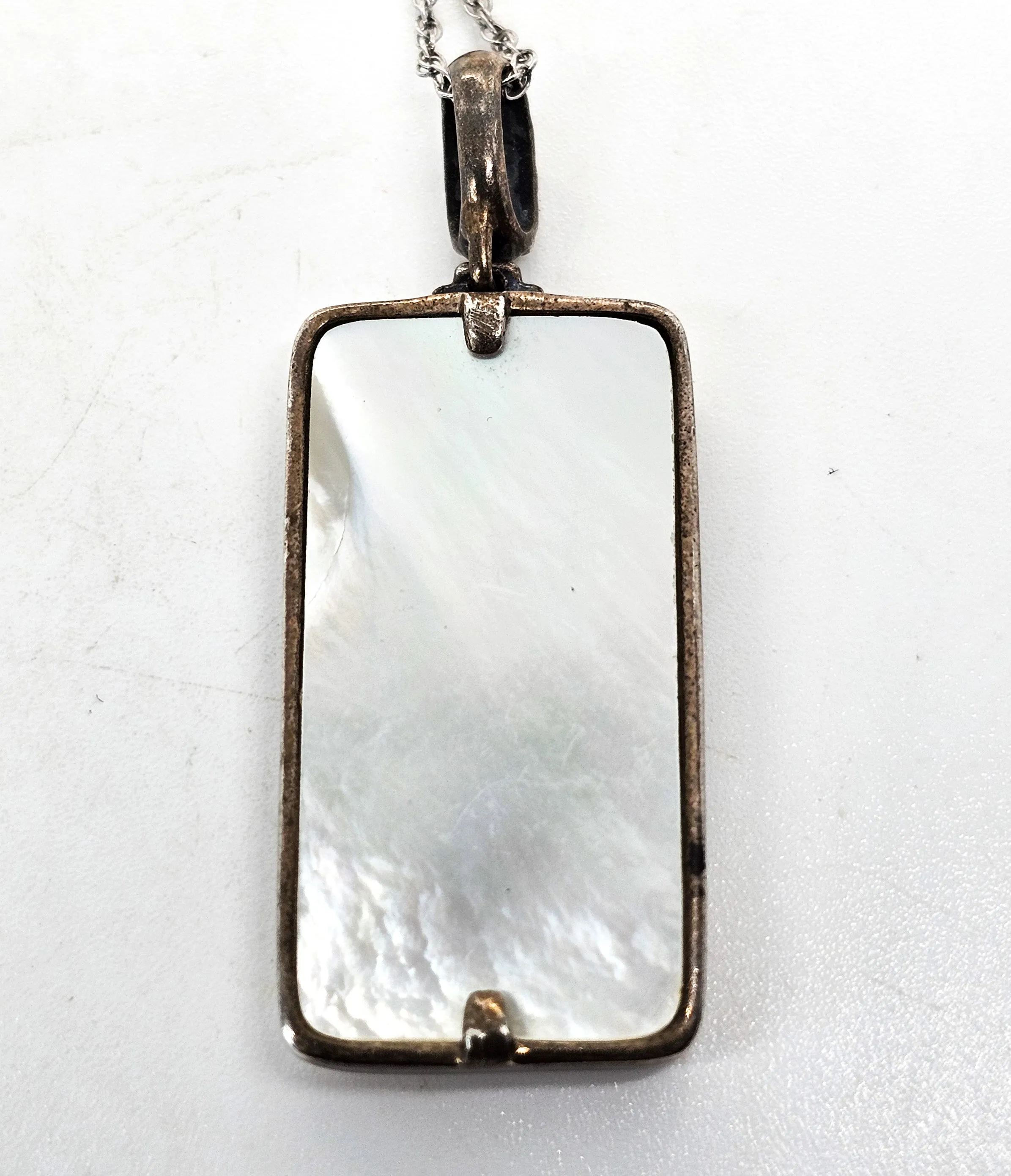 Dragon Mother of Pearl MOP sterling silver vintage pendant