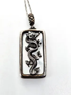 Dragon Mother of Pearl MOP sterling silver vintage pendant