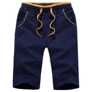 Drawstring Elastic Waist Knee Length Shorts - Deep Blue L