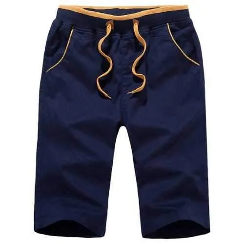 Drawstring Elastic Waist Knee Length Shorts - Deep Blue L