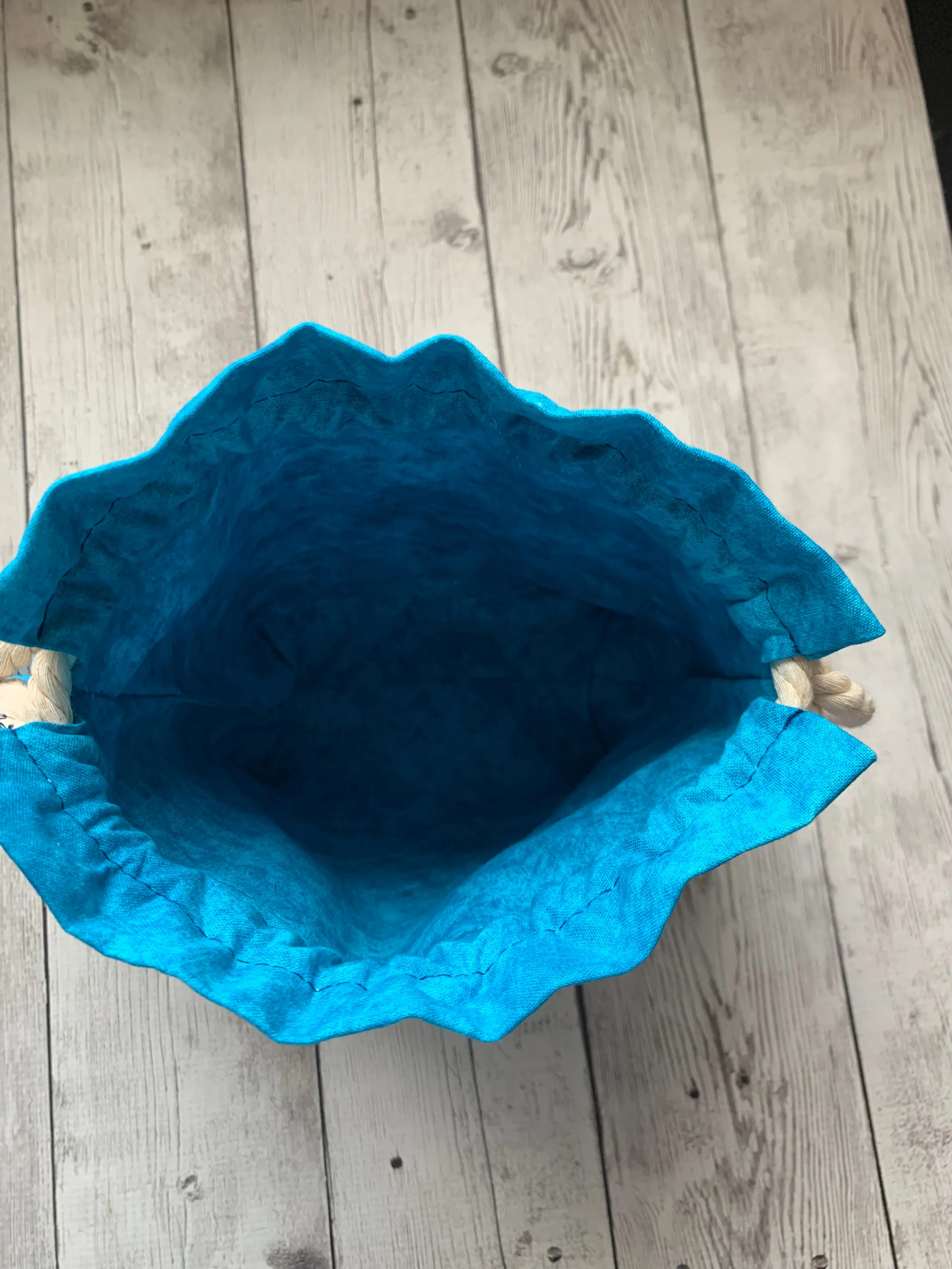 Drawstring Project Bag by Rose (MEDIUM) - Butterflies with Turquoise