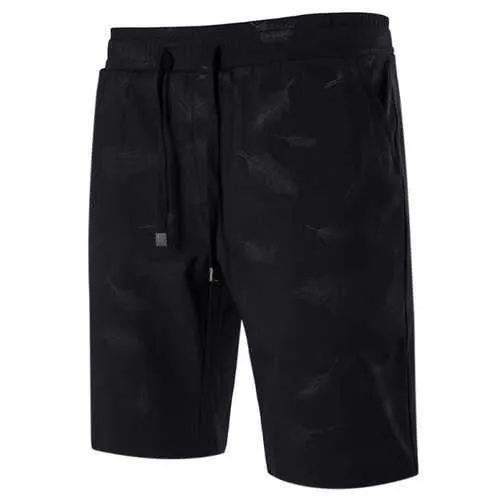Drawstring Waist Feather Printed Shorts - Black 5xl