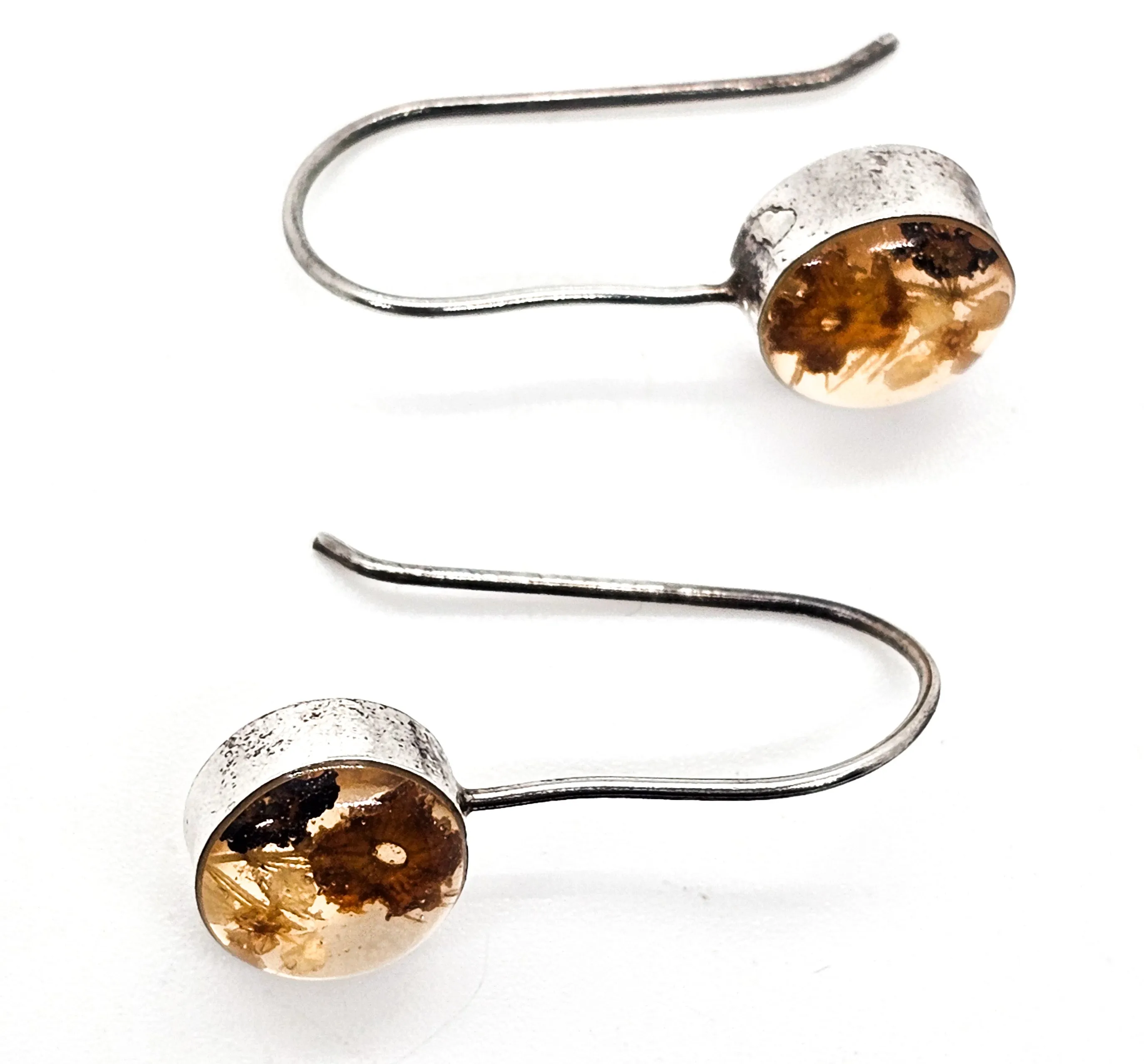 Dried natural flowers in Resin set in sterling silver vintage drop earrings